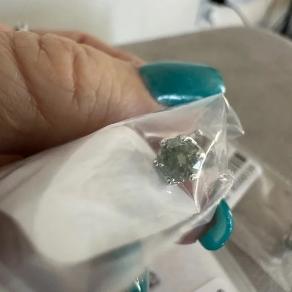 Greenish Blue Moissanite Stud Earrings - Picture 7 of 9